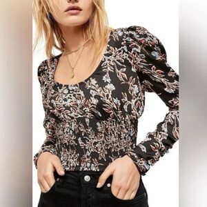 Free People Women's Santiago Floral Boho Scoop Neck Print Blouse Size Large